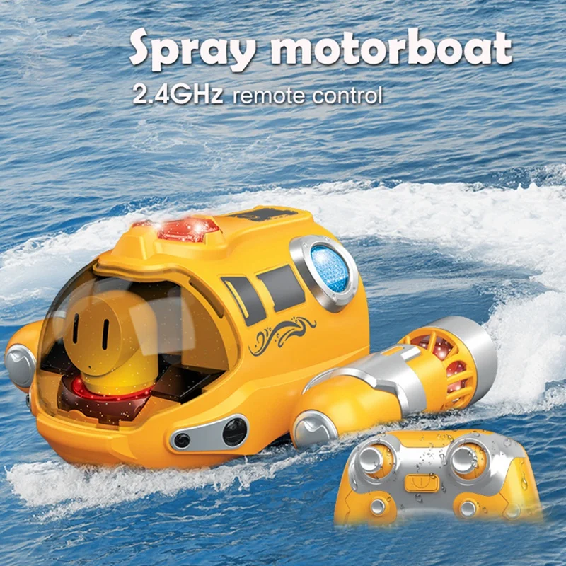 Mini barco RC 2,4G Spray barco de Control remoto fácil de usar juguetes acuáticos para niños regalo de cumpleaños juguetes con forma de barco submarino amarillo