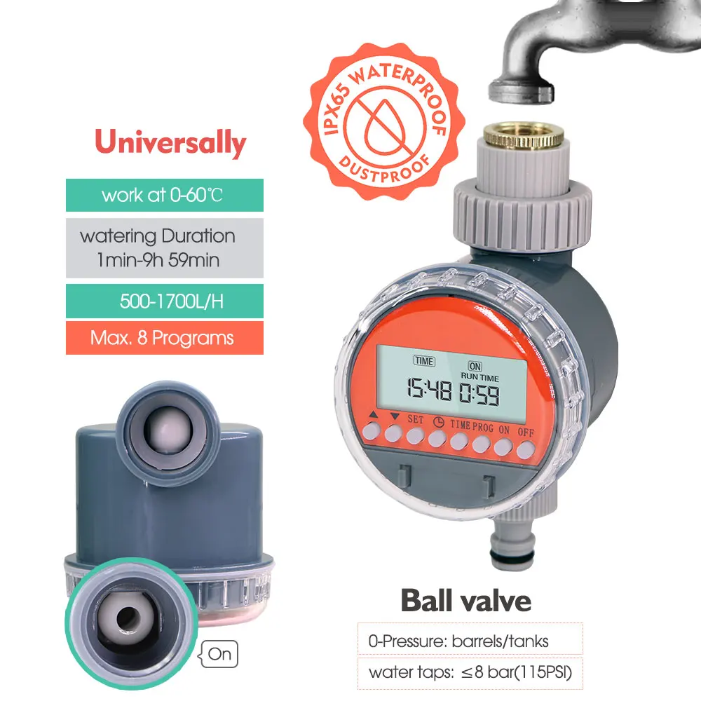 1PCS Garden Ball Valve Water Timer IP65 for Outdoors Greenhouse Flower Plant Timing Drip Valve Programmable Irrigator Controller