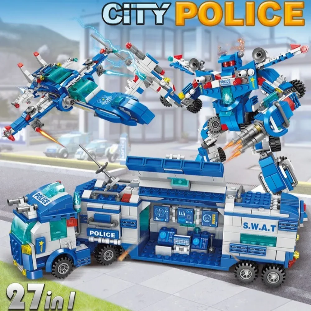 

Military City SWAT Team Police Station Building Blocks Car Fighting Robot Assembly Bricks Toy for Kids Birthday Gifts