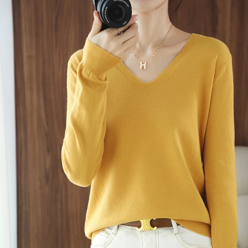 2022 autumn and winter new cashmere sweater V-neck pullover thin sweater loose version cardigan sweater