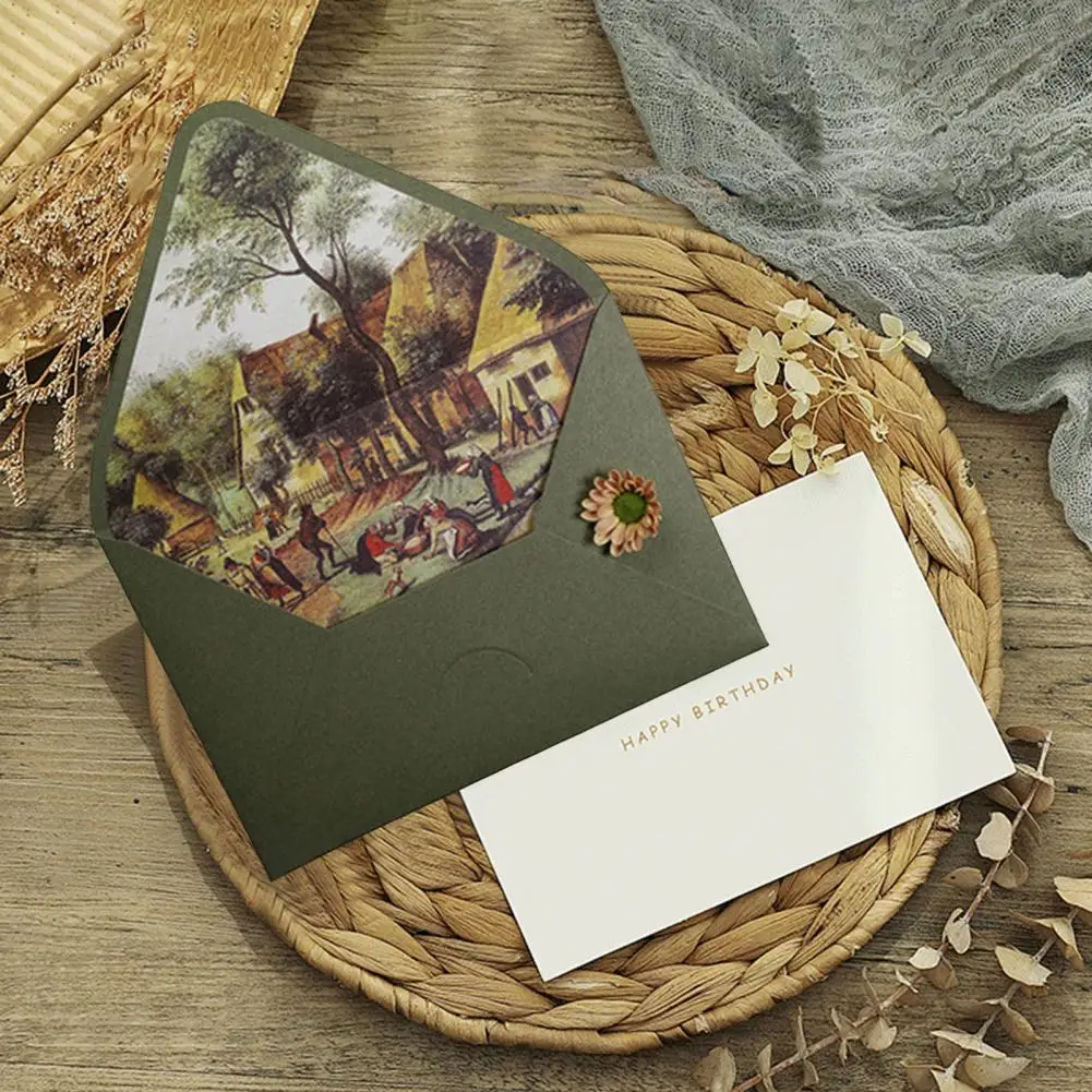 مظاريف رسم زيتي عتيقة ، ختم ذاتي ، أنيق ، أفوكادو أخضر ، حدود ذهبية ، مظاريف عمل للمكتب ، شيكات بريدية ، فواتير