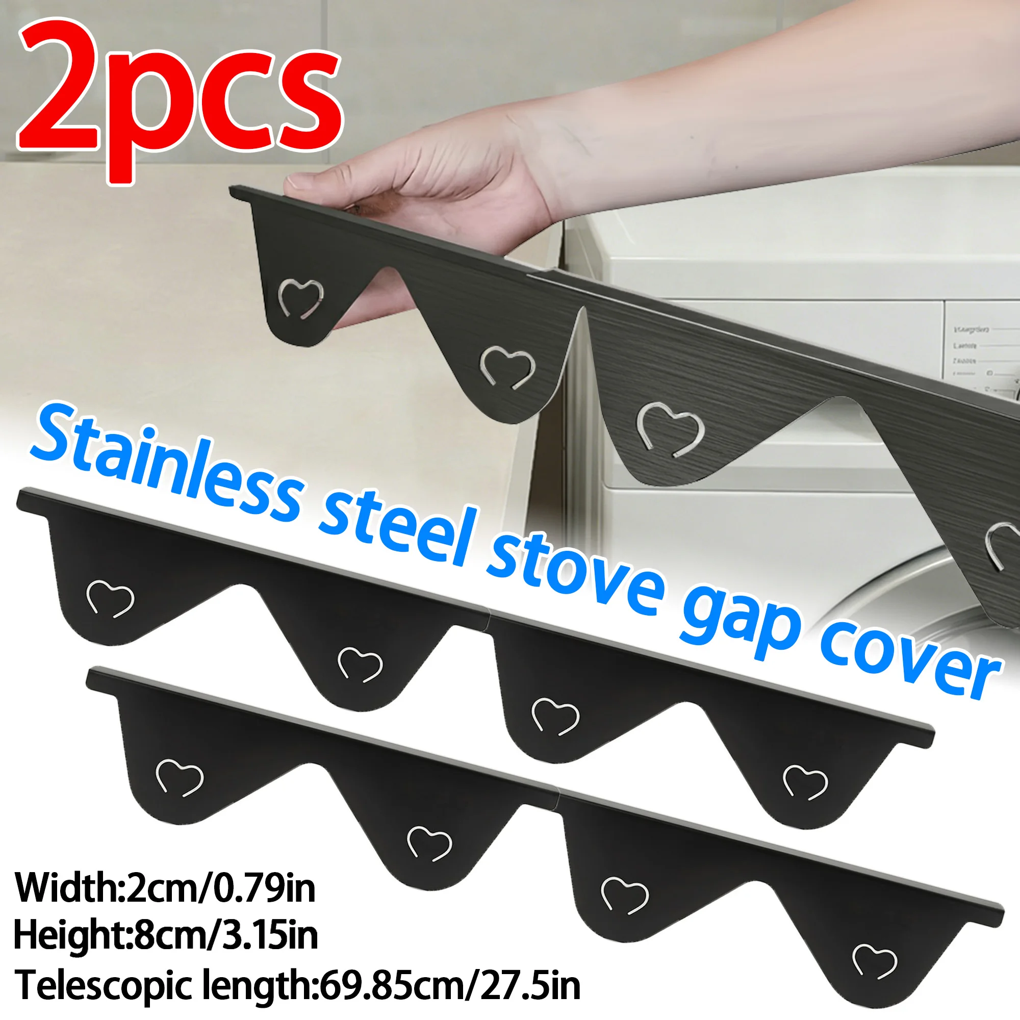 2Pcs Stainless Steel Stove Gap Cover Telescopic Counter Filler Black Kitchen Countertop Gap Guard Heat Resistant Seal Strip