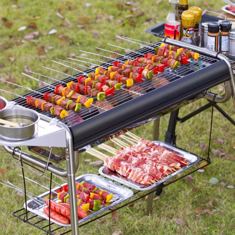 

BBQ Home Outdoor Multi functional Portable Barbecue Rack Charcoal Garden Barbecue Rack Thickened Stainless Steel Barbecue Tool