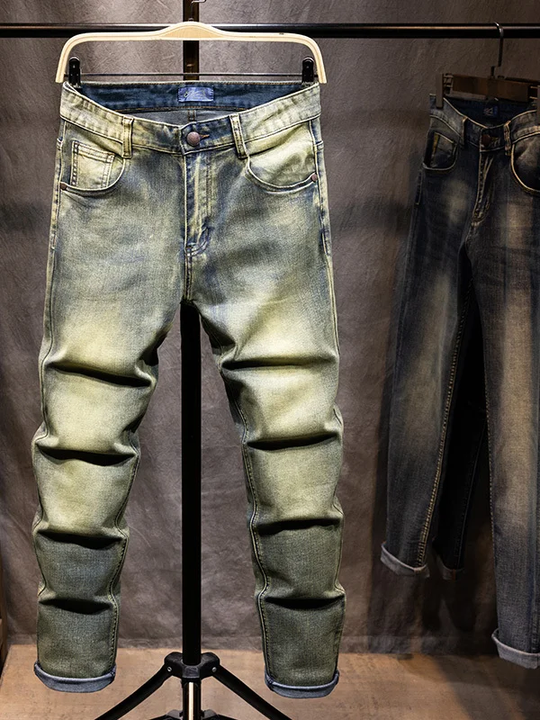 

Retro American Vintage Men's Slim Fit Stretchy Jeans Spring Autumn Classic Straight Leg Trendy Long Trousers Casual Wear