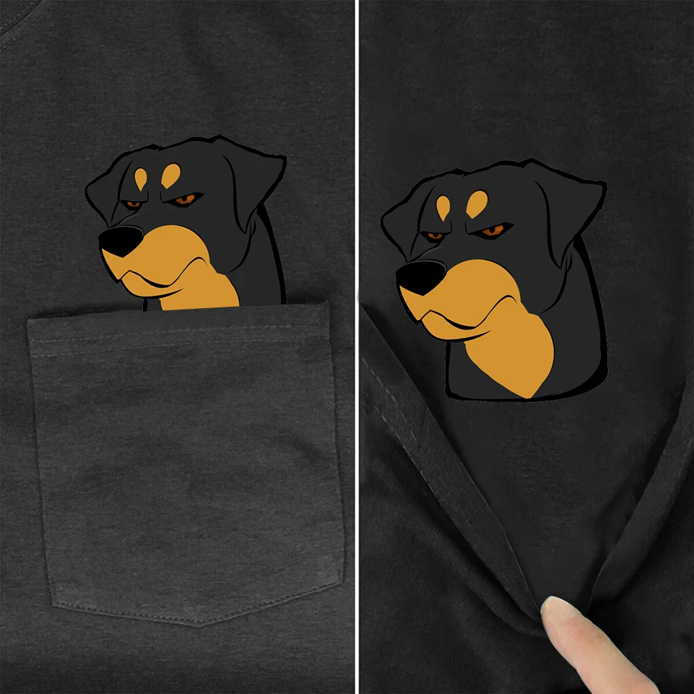 CLOOCL Cotton T-shirts Fashion Cartoon Rottweiler Puppy Pocket Tops Hip Hop Tees Summer O-neck Short Sleeve Woman Tshirts