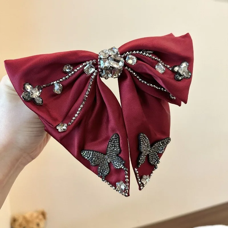 

1PCS New Year Red Bow French Clasp Clip with A Straight Horizontal Clip on The Back of The Head
