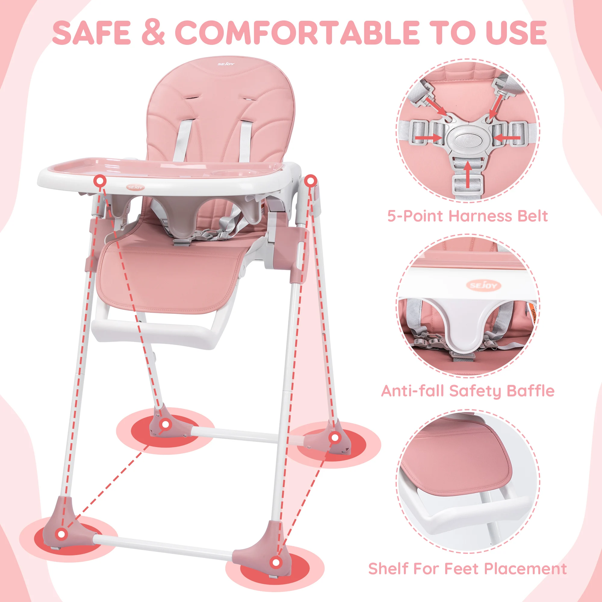 Sejoy-Chaise haute multifonctionnelle pour bébé, chaise pliable réglable, chaise d'alimentation, chaise de jeu pour tout-petit, recommandé, dean 02