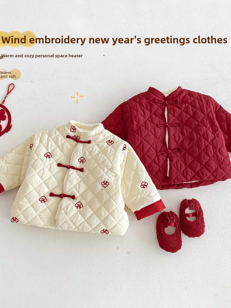 

Новогодний костюм для девочек из хлопка с вышивкой, новинка 2025 года, зимняя детская одежда, наряд для малышей на Новый год