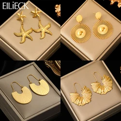 EILIECK 316L Stainless Steel Starfish Geometric Flower Earrings For Women Fashion New Holiday Gift Ear Dangle Jewelry Bijoux