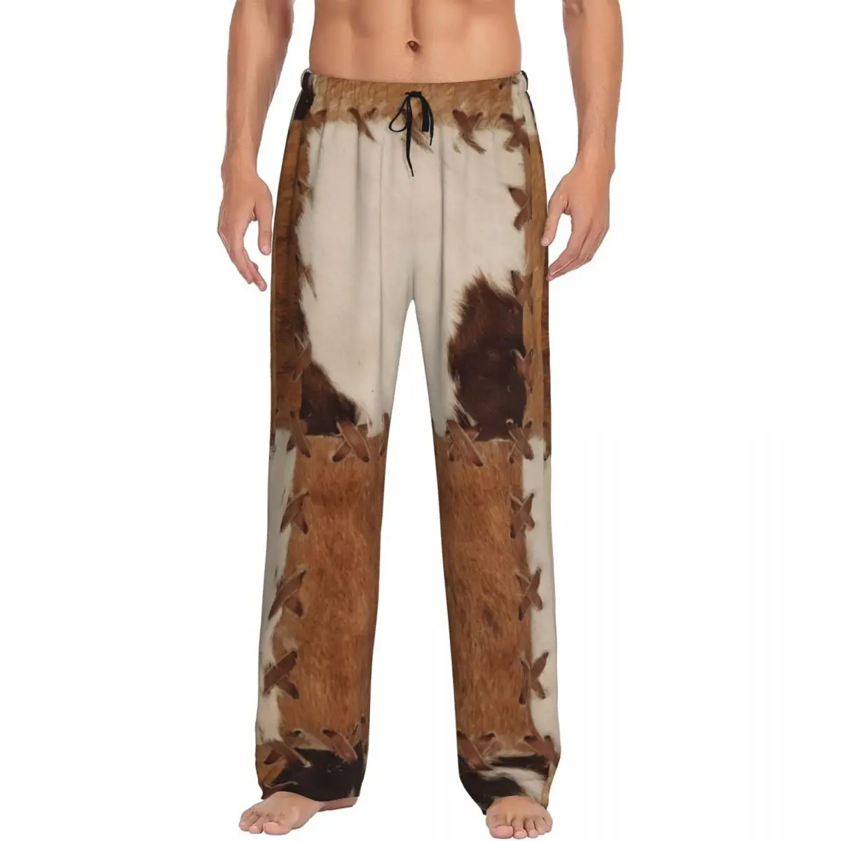 Custom Patchwork Cowhide Rustic Western Decor Pajama Pants Men Sleepwear Sleep Lounge Bottoms with Pockets