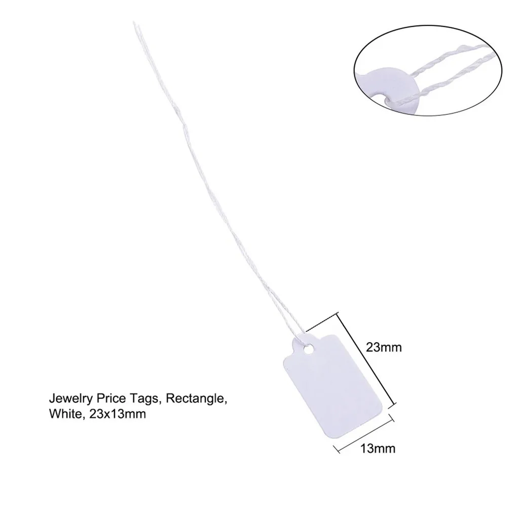 500Pcs White Rectangle Jewelry Price Tags Item Price Label With String Price Paper Display for Goods Tags 23X13mm