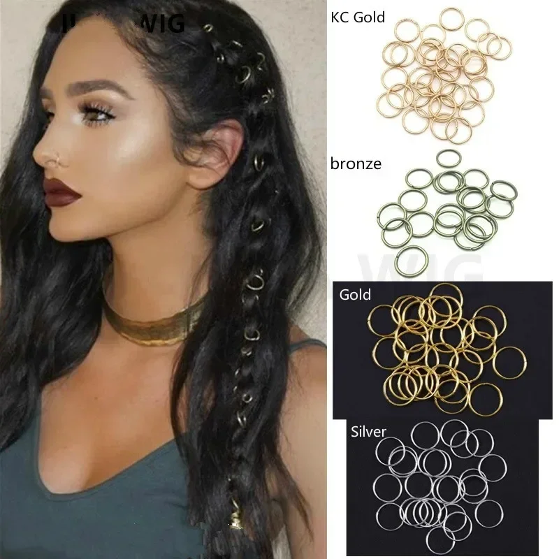 

20-200 Pcs/lot 12mm Gold Opening Hair Ring Hair Braid Dreadlock Bead Cuff Clip Braid Hoop Circle Braiding Hair Accessories Beads