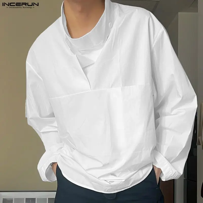 

INCERUN Men Shirt Solid Color Stand Collar Long Sleeve Loose Men Clothing Streetwear Korean Style 2026 Fashion Casual Male Tops
