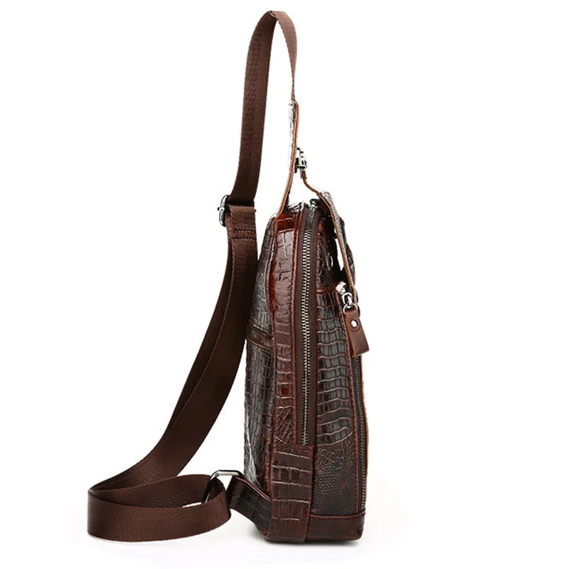 Crocodile pattern Genuine Leather Bags For Men Shoulder Bags Male Cowhide Sling Shest Back pack Crossbody Messenger Bags Handbag