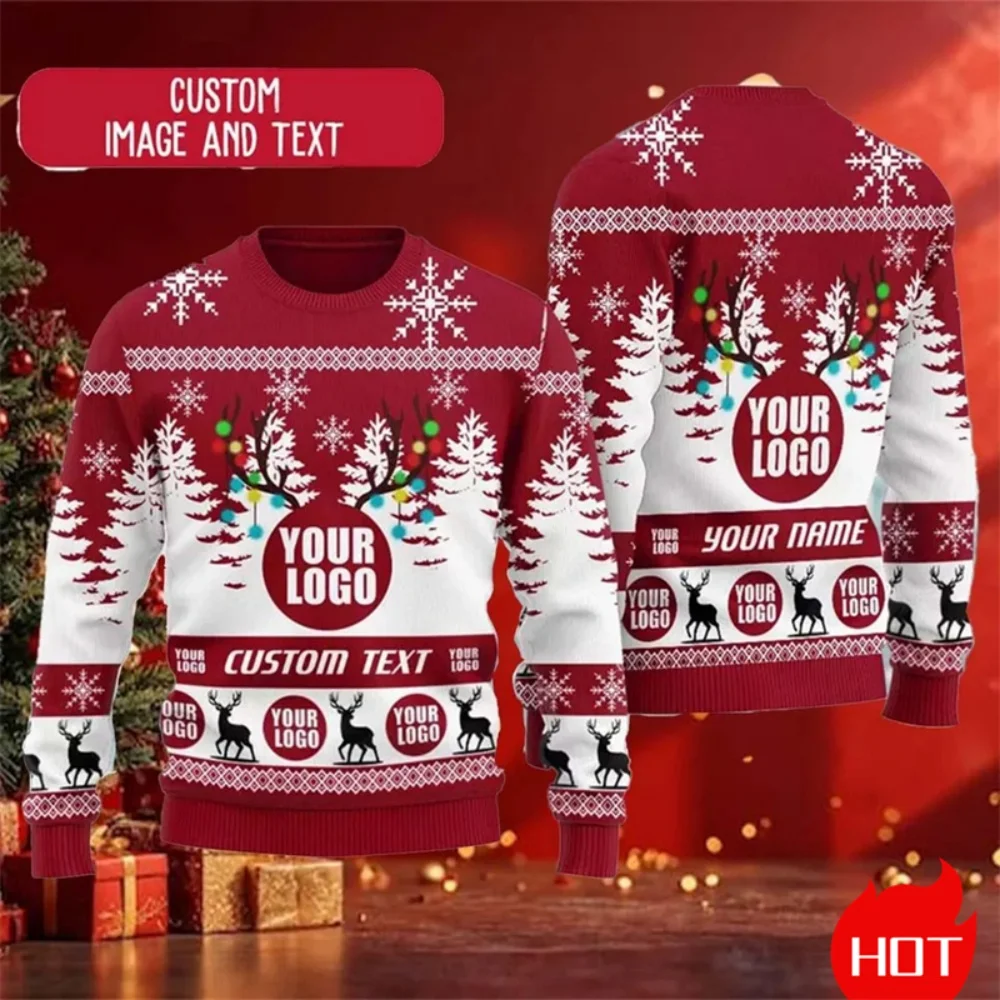شعار الشركة المخصص سترة عيد الميلاد القبيحة شعار شخصي عيد الميلاد البلوز صورة مخصصة صورة هدية الكريسماس للرجال والنساء والأطفال
