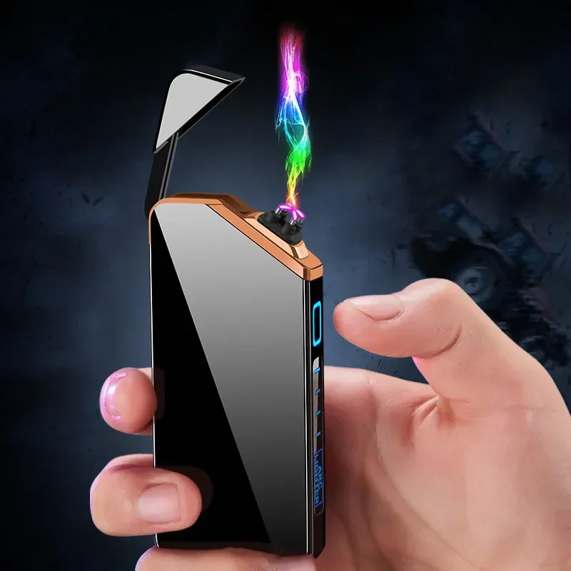 New Smart Chip Electric Dual Arc USB Lighter Outdoor Windproof Pulse Plasma Flameless Digital Power Display Lighter Men\'s Gift