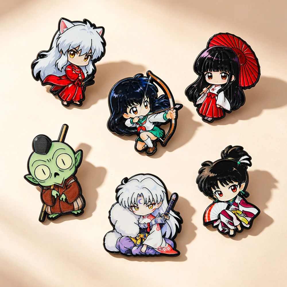 6Pcs White Hair Demon Chibi Cartoon Enamel Pin Kawaii Anime Brooch Metal Lapel Badge Backpack Clothing Decor Collectible Jewelry