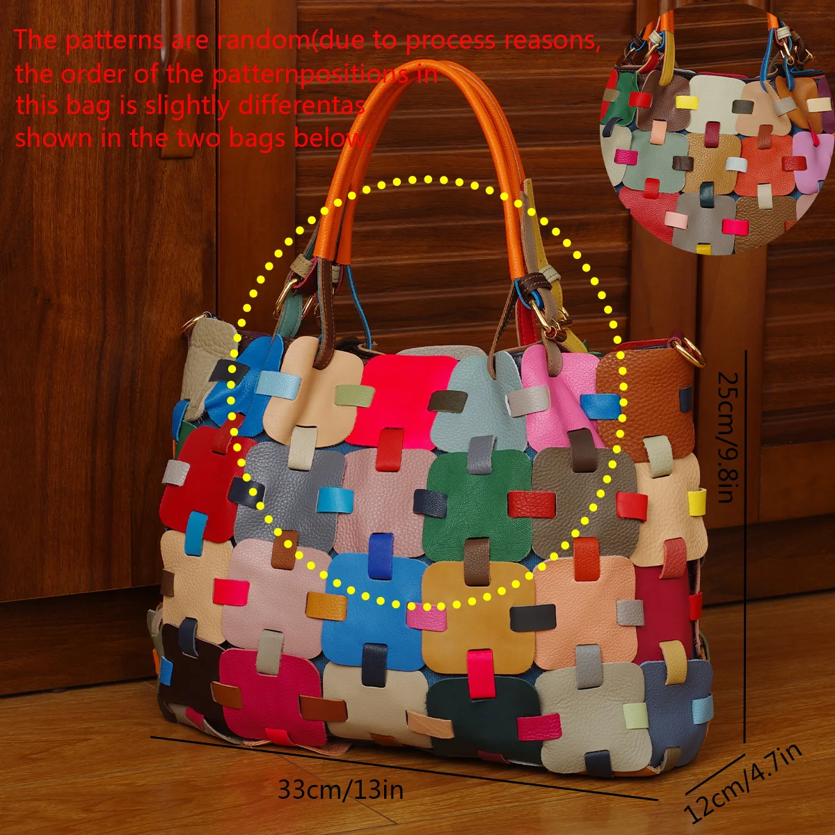 Leather cowhide colorful random color fashion handbag single shoulder crossbody bag for women basket bag