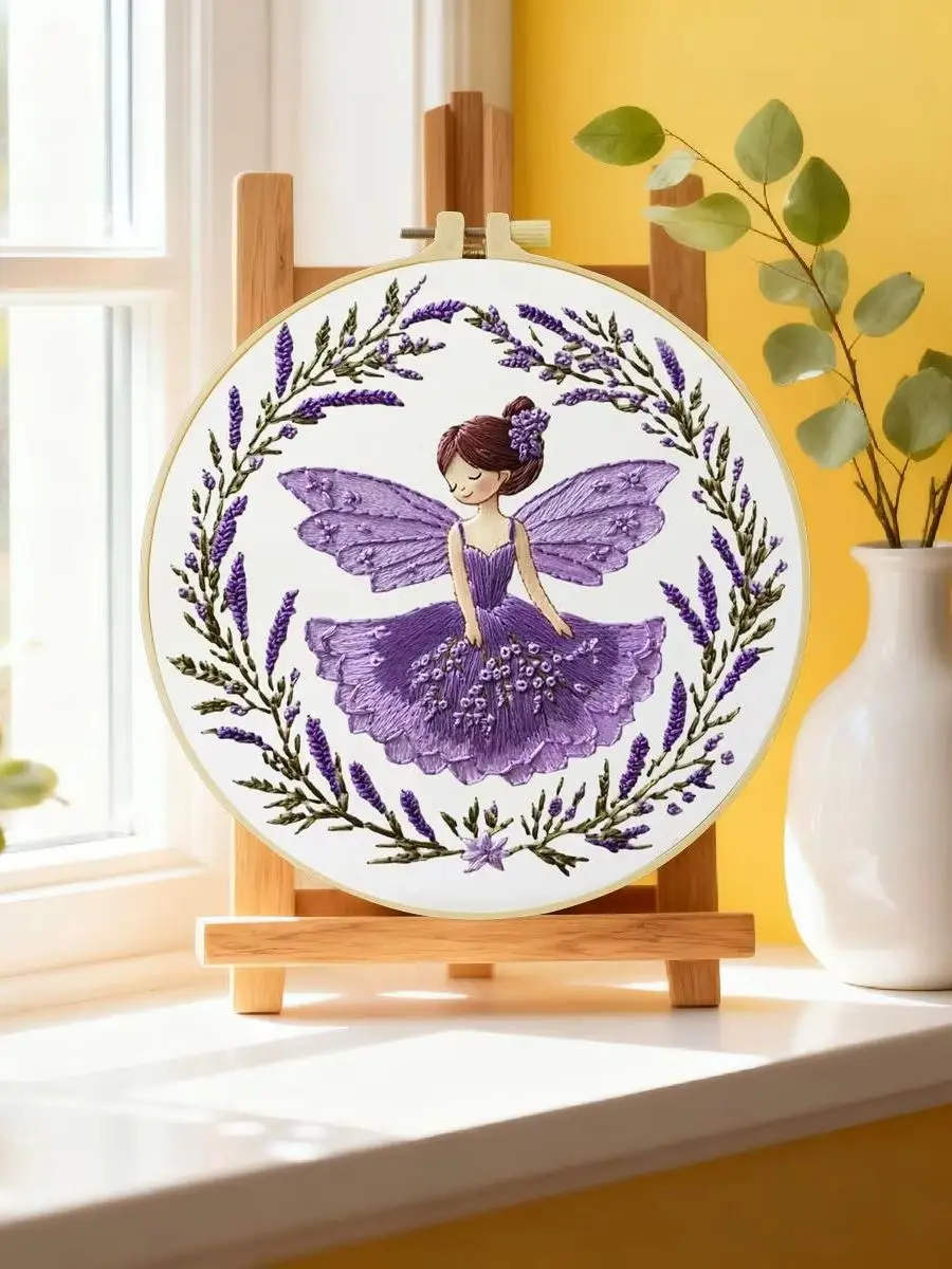 1 Stück 20X20CM/15X15CM 7,87/6,3 Zoll Das lila Mädchen Stickerei-Starter-Kit DIY-Kit DIY-Stickerei-Set Handarbeitsset für Anfänger – Detail 6