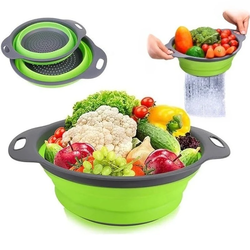 1/2pcs Foldable Silicone Strainer Basket, Collapsible Colander for Veggies, Space Saving Kitchen Gadget, Easy Clean  Gadgets