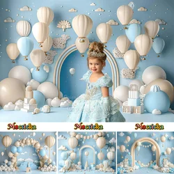 Mocsicka Photography Background for Studio Kid 1st Birthday Cake Smash Photo Backdrop Blue Beige Hot Air Balloon Decor Photozone