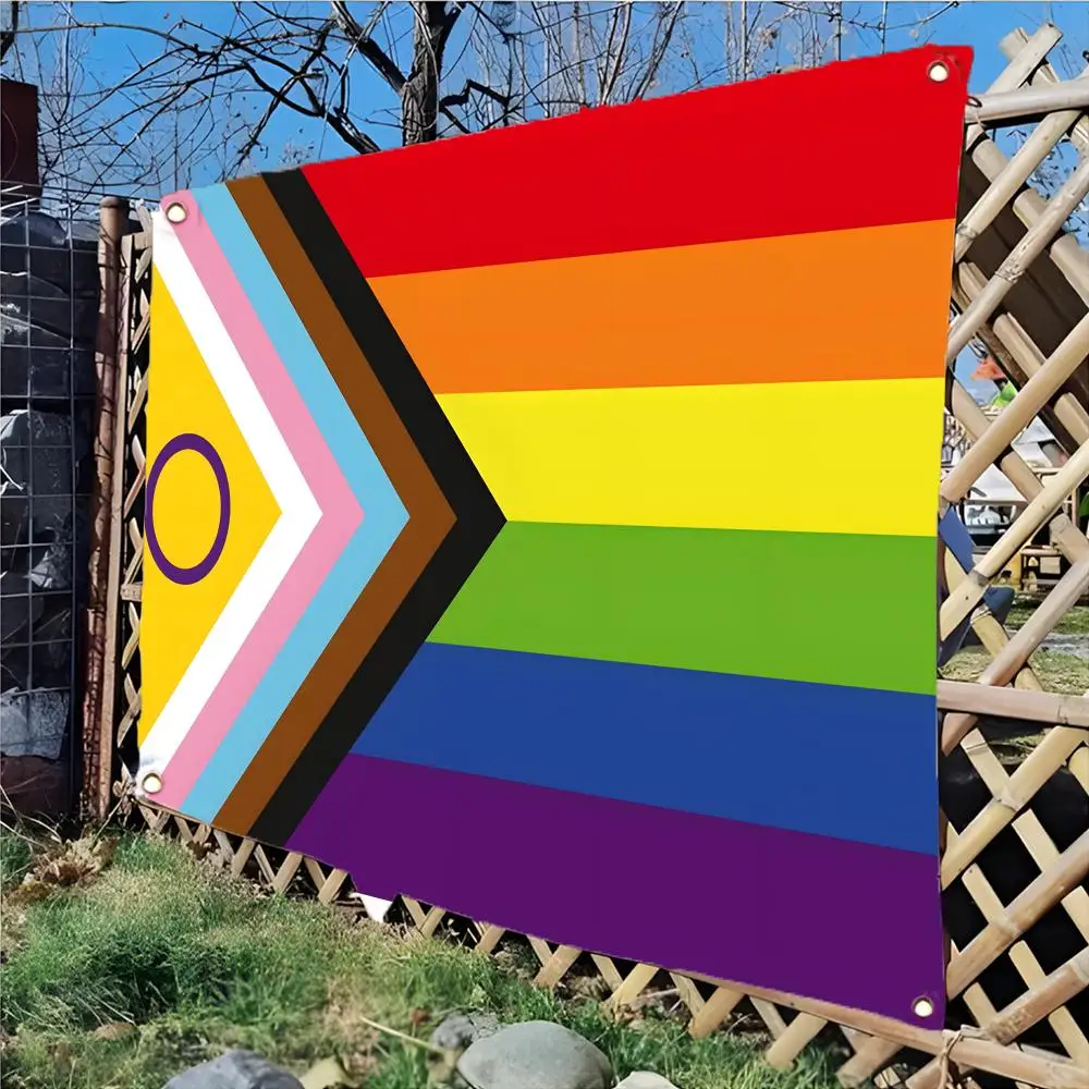 identity pin charm Intersex-inclusive Pride Flags Daily four ring borderless design indoor outdoor decor easy hang install