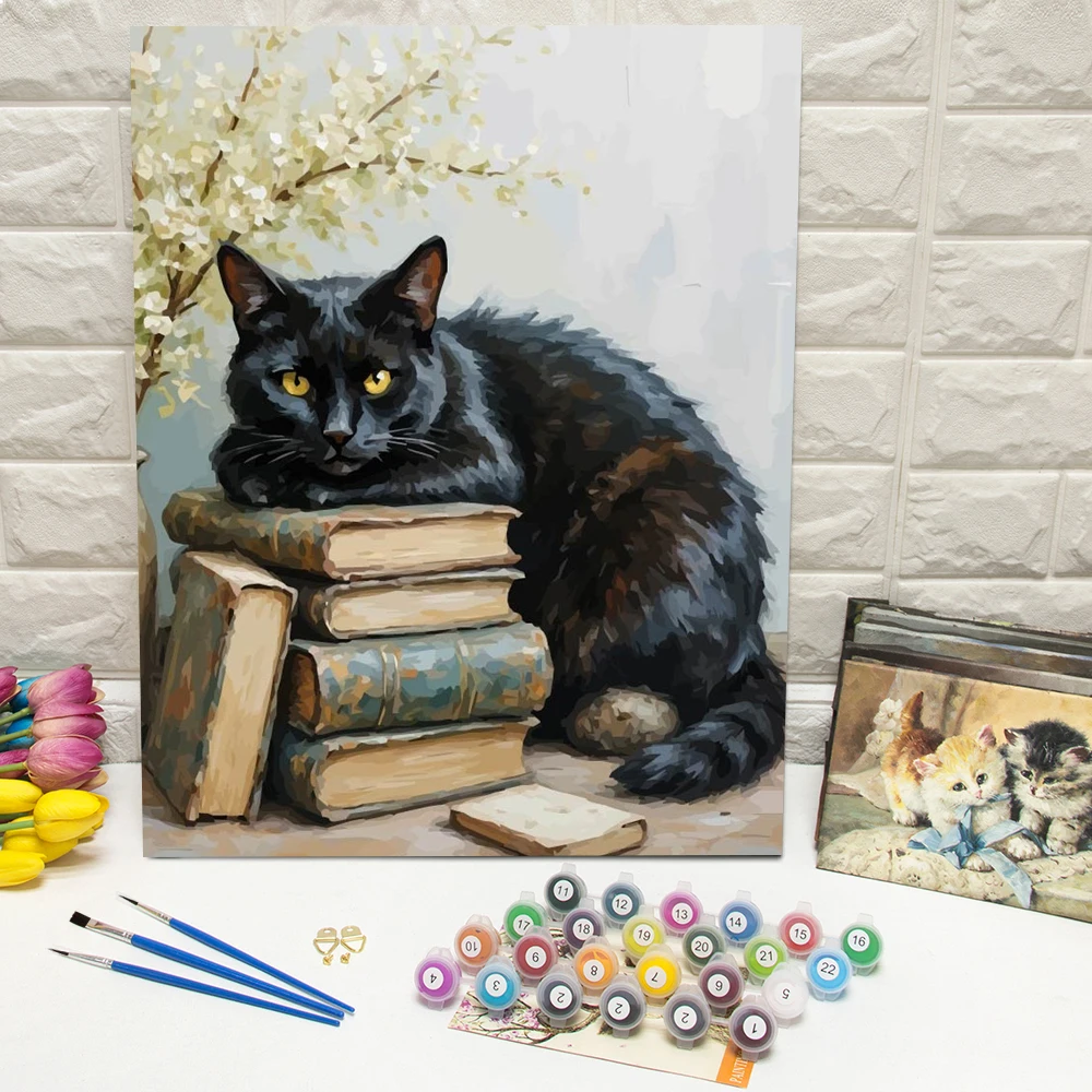 DIY Ölgemälde nach Zahlen Katzenbuch Digitales Ölgemälde Kätzchen Tier Zeichnung auf Leinwand Bastelbedarf Erwachsene Weihnachtsgeschenk