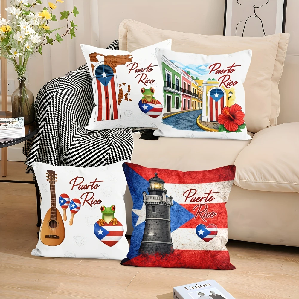 Puerto Rico Themed Pillow Covers 4Pcs Double Sided Print Soft Decorative Throw Pillow Cases for Sofa Bedroom Home Decoration