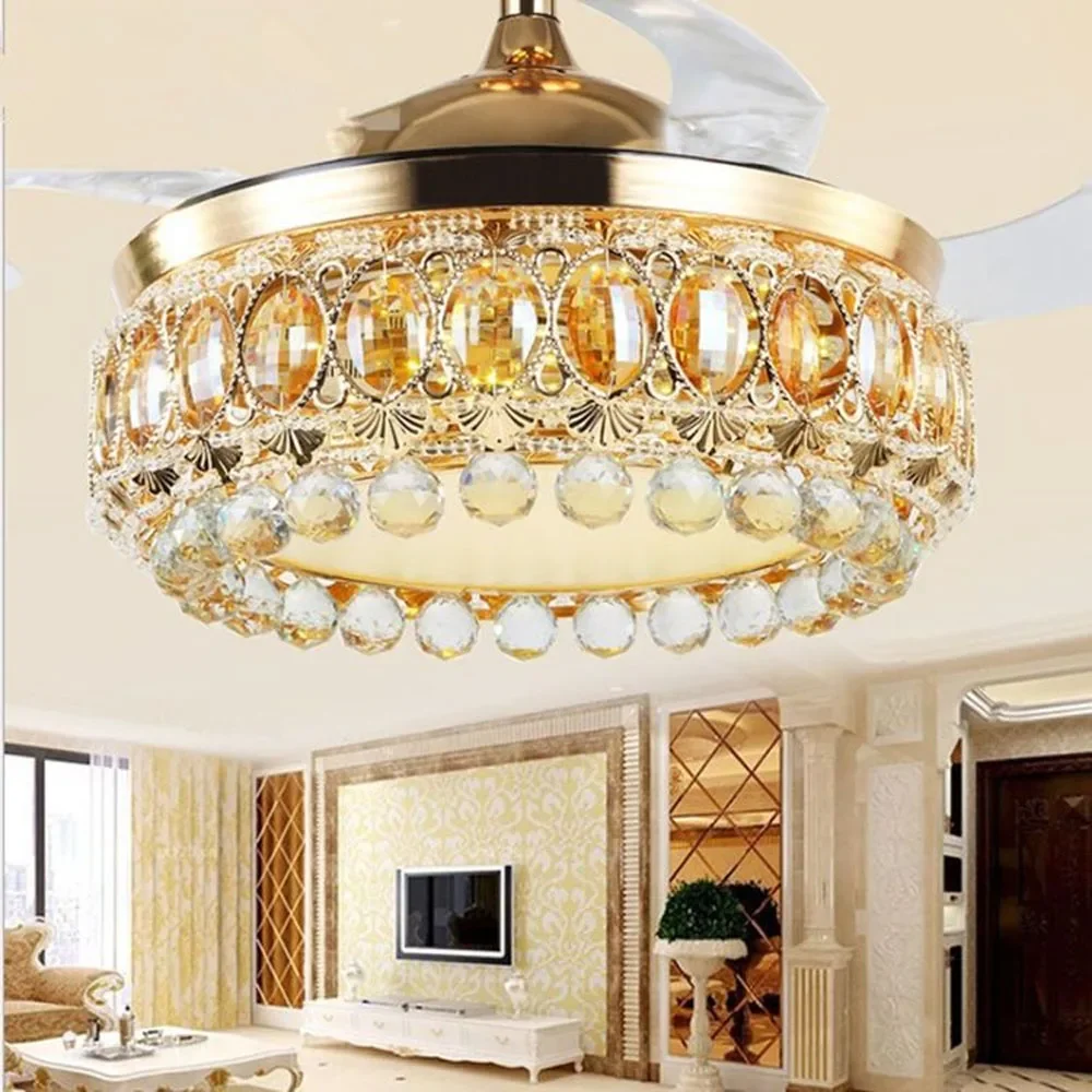 

Gold Luxury Crystal Ceiling Fans With Light Remote Control Chandelier Bedroom With light LED 42 Inch Ceiling Fan Light 110V 220V