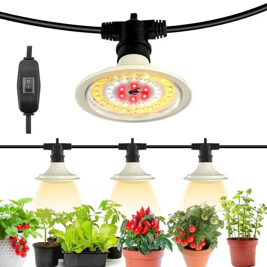 

LED Grow Lights, Waterproof String Grow Light, Full Spectrum Plant Growing Lights with 12Ft Adjustable Cord 3 Lights