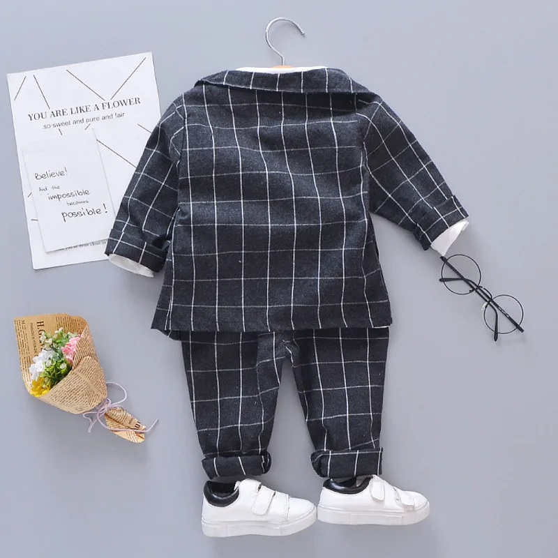 Spring Autumn Baby Boys Clothes Suit Children Casual Plaid Coat T-Shirt Pants 3Pcs/Set Toddler Gentleman Costume Kids Tracksuits