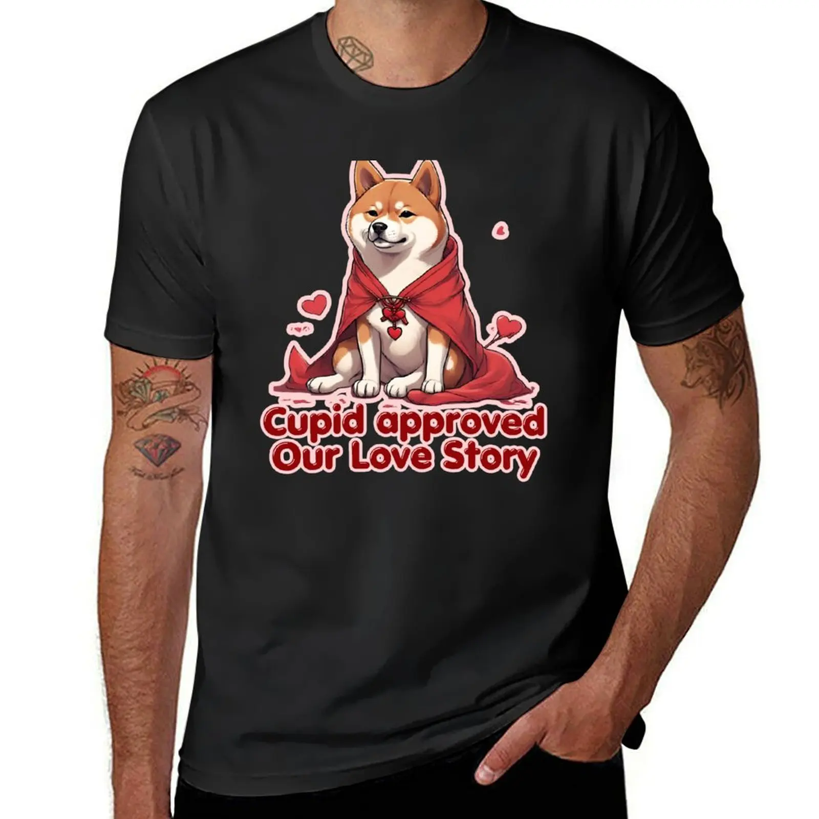 Valentine Cupid Cute Shiba Inu Dog - Cupid approved our love story. Happy Valentines Day T-Shirt sweat t shirts for men graphic