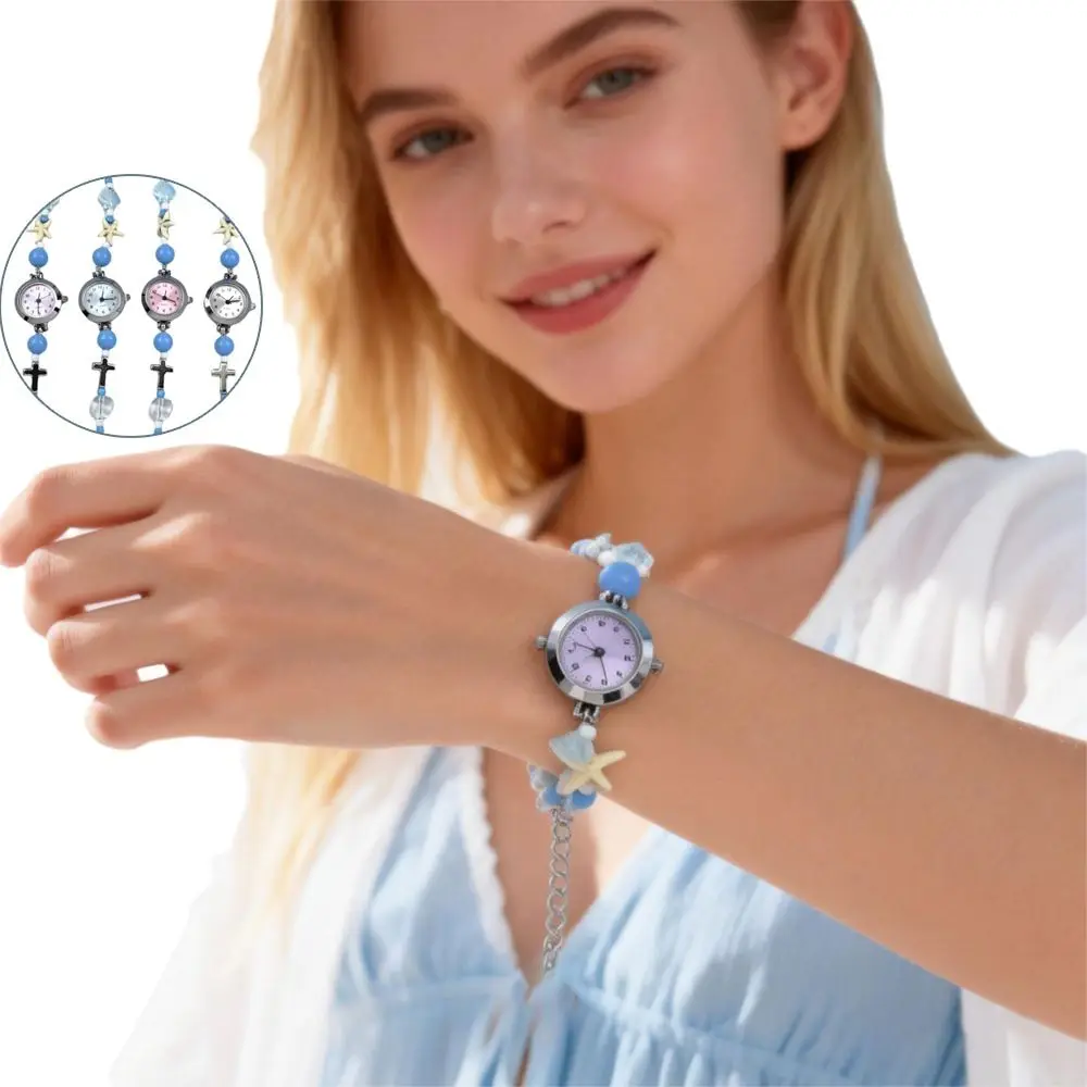 

Новые часы-браслет с подвеской в виде морской звезды, регулируемые, с керамическими бусинами, кварцевые, для женщин и девушек
