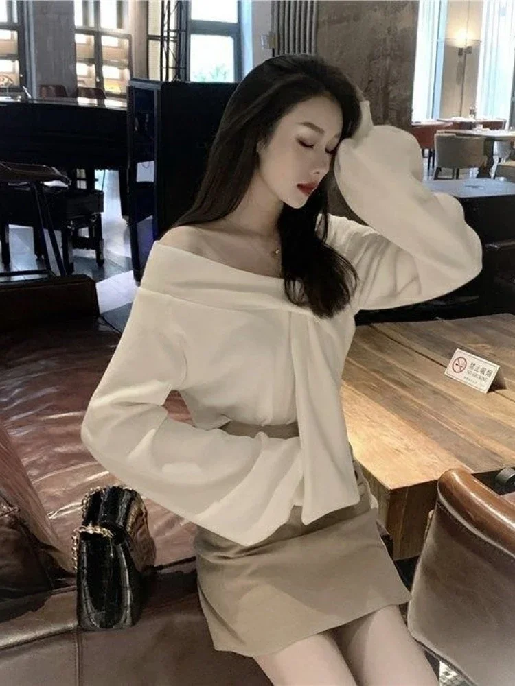 Woherb Women Tender Solid Casual Criss-cross top maglione estetico manica lunga Pullover coreano con scollo a V vestiti alla moda semplice