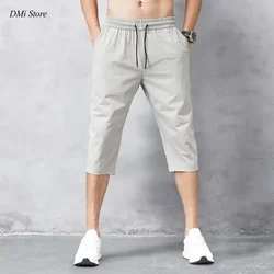 Long Beach Shorts for Men, Black Breeches, Thin Nylon, 3/4 Length, Male Bermuda Board, Quick Drying, Summer Gym Shorts