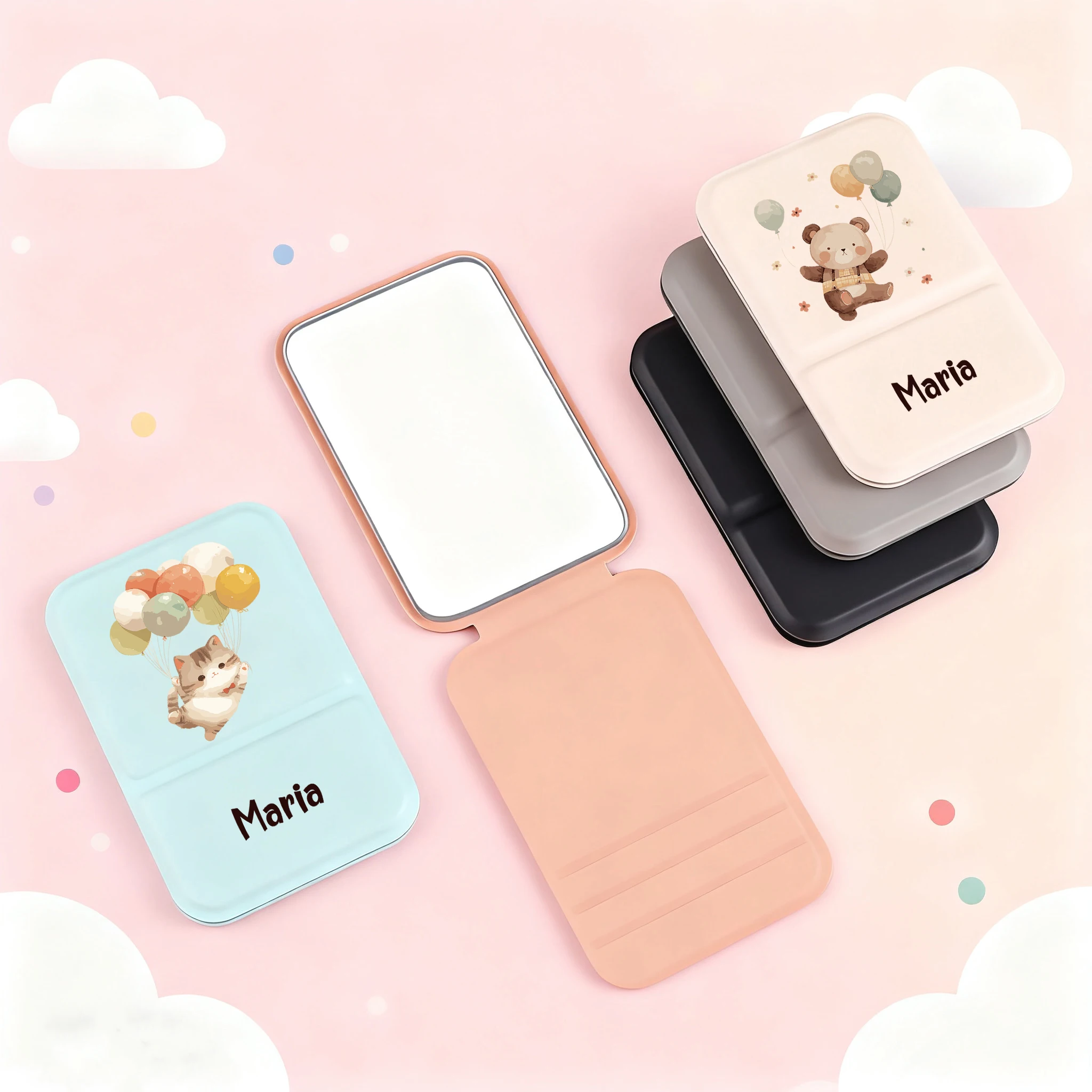 1 piece engraved customized makeup mirror Compact, lightweight, and easy to carry Solid color minimalist PU folding makeup mirr