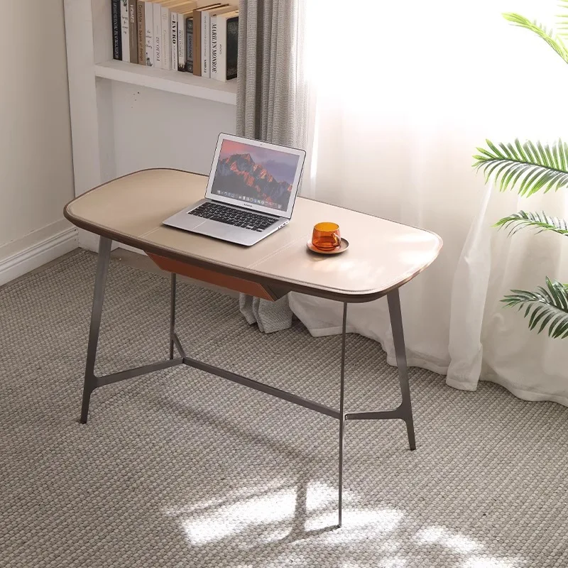 minimalist desk, saddle leather computer desk, high-end modern simplicity, light luxury writing desk, small desk