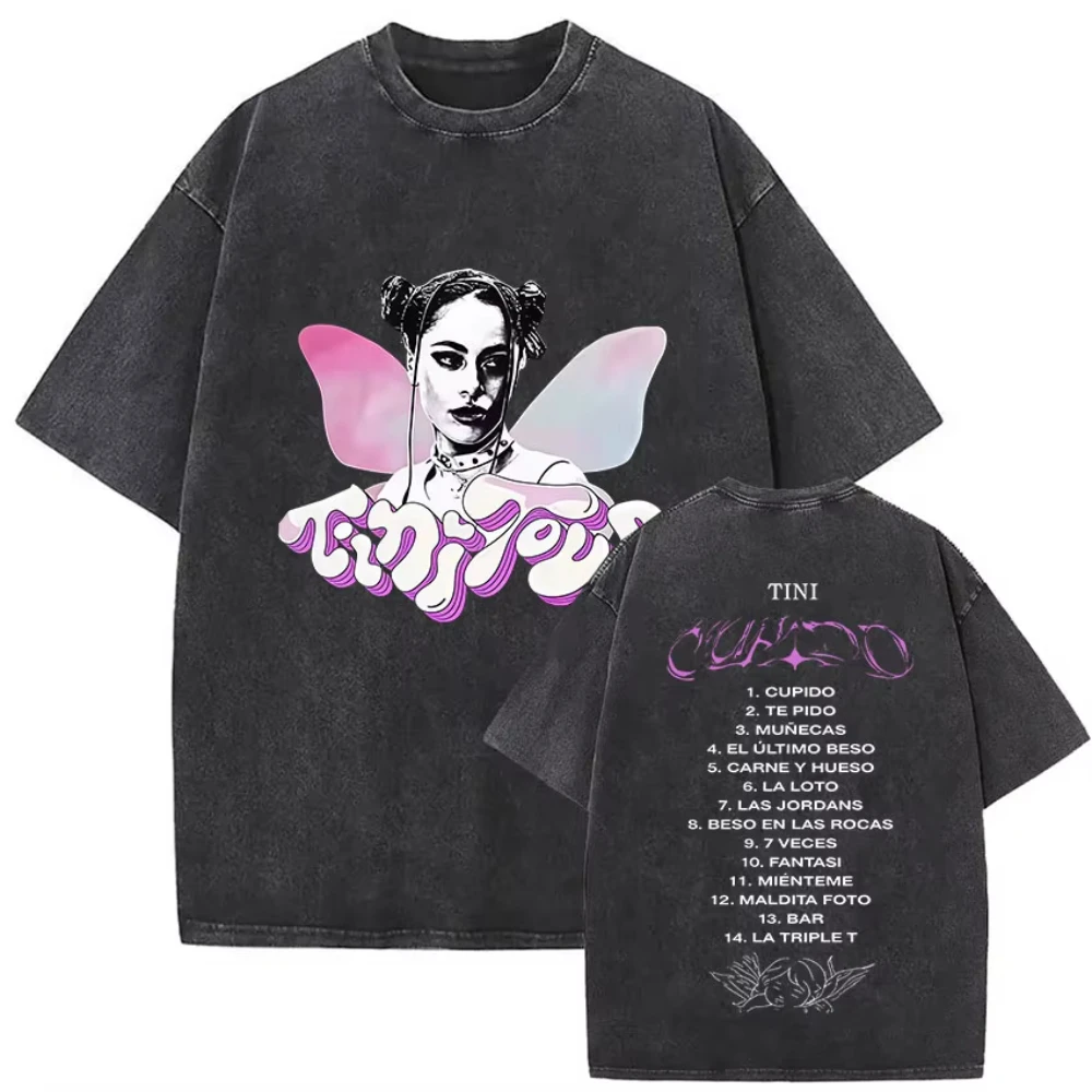Singer Tini Stoessel Futtura Album Graphic T Shirts Men Women Fashion Vintage Washed Oversized T-shirt Fans Gift Streetwear