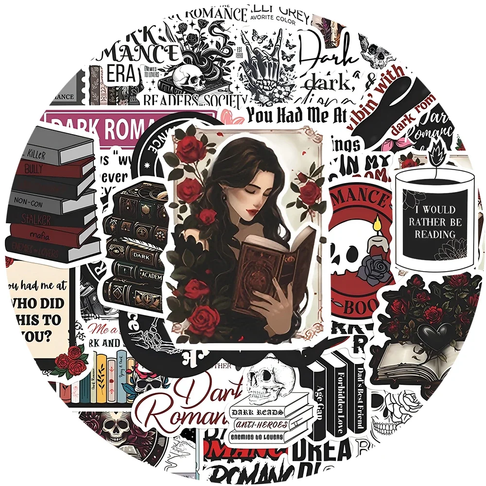 50Pcs Cartoon Dark Romance Reader Stickers Gothic Aesthetic Decals DIY Stationery Laptop Cool Waterproof Stickers