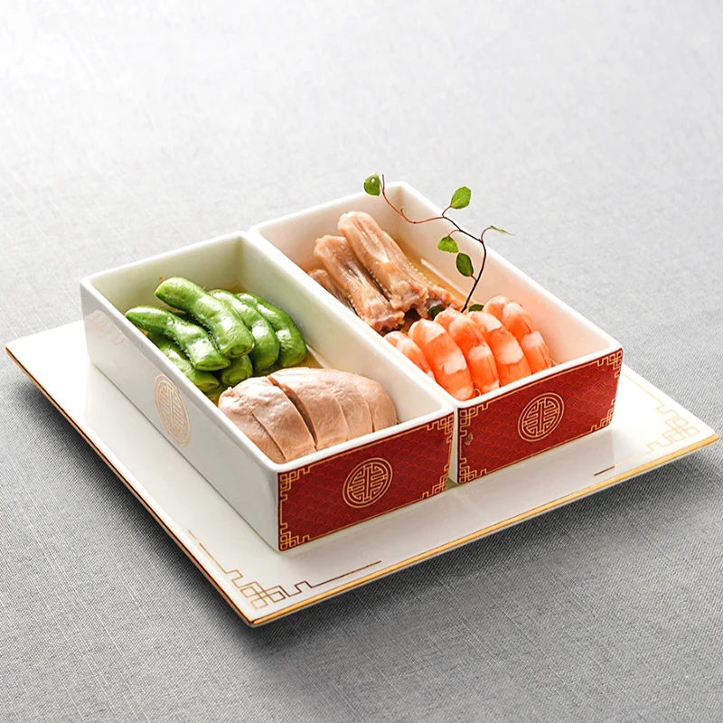 

fashion Chinese bone china rectangular bowl cold vegetable snack box plate club seat creative dish platter tableware free