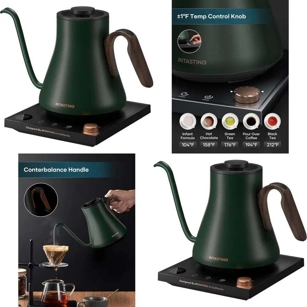 

Precision Temperature Electric Kettle, Gooseneck Design, Stainless Steel, 0.9L for Coffee, Tea, and Hot Water