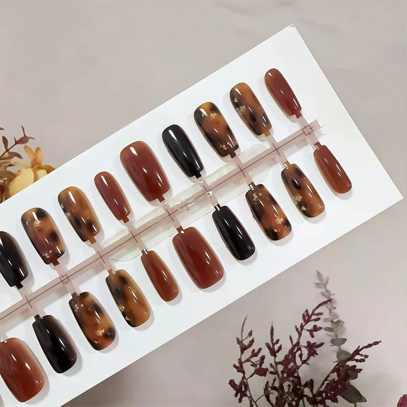 30pcs Press On Nails Autumn Winter Caramel Amber Shading Decoration Wearable False Nails Full Cover Nail Tips Art