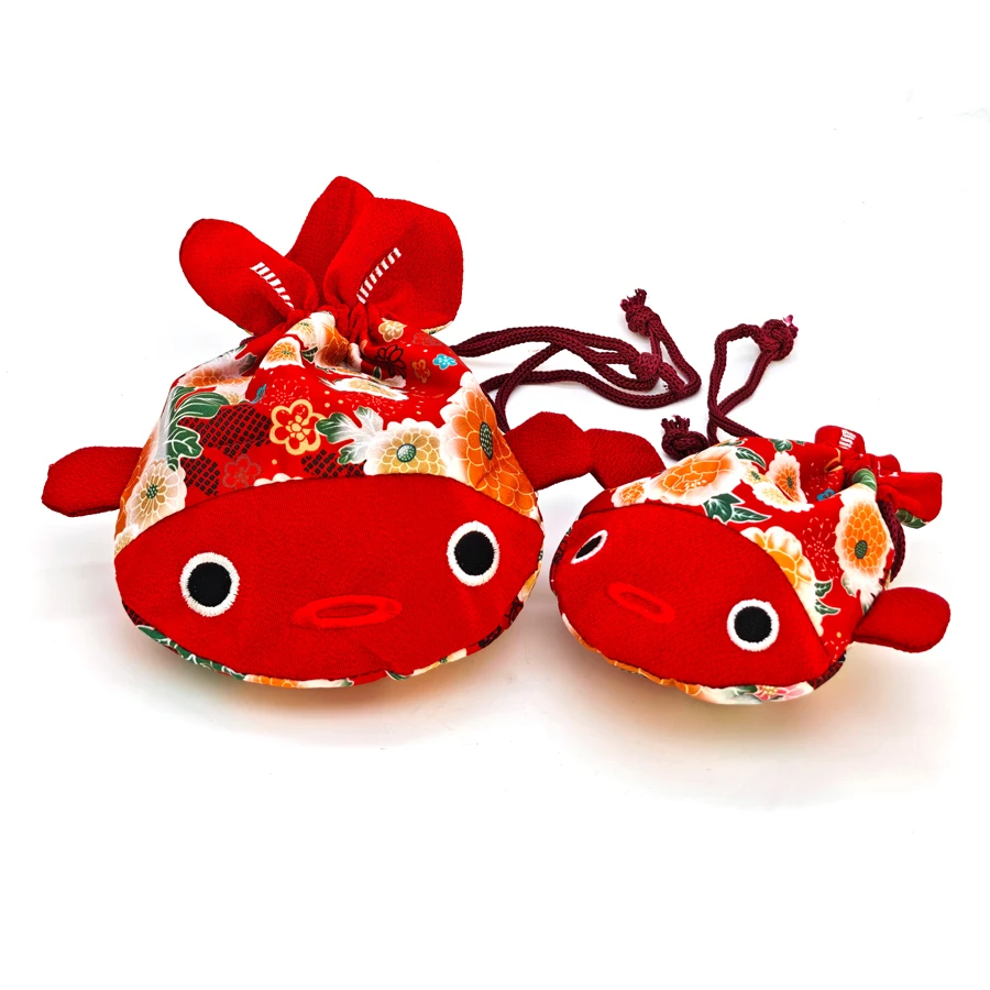 Cartoon Animal Canvas Flower Drawstring Bag New Year Large Capacity Gold Fish Shape Handbag Coin Purse Wedding Candy Bag