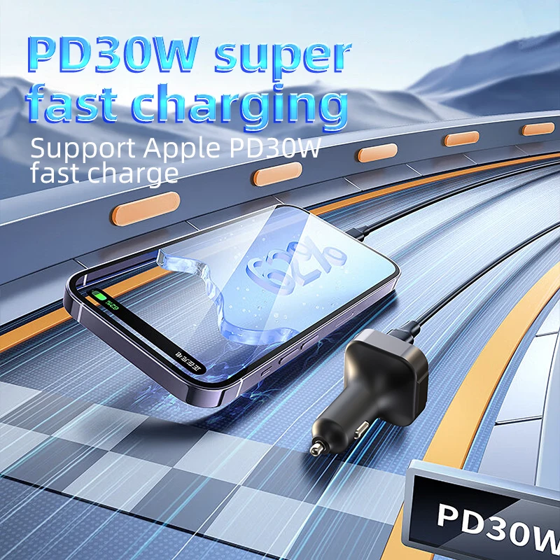 PD 30W QC3.0 Bluetooth 5.3 FM Transmitter Car Charger Zinc Alloy Super Fast Charging Adapter Hands-free Music Player