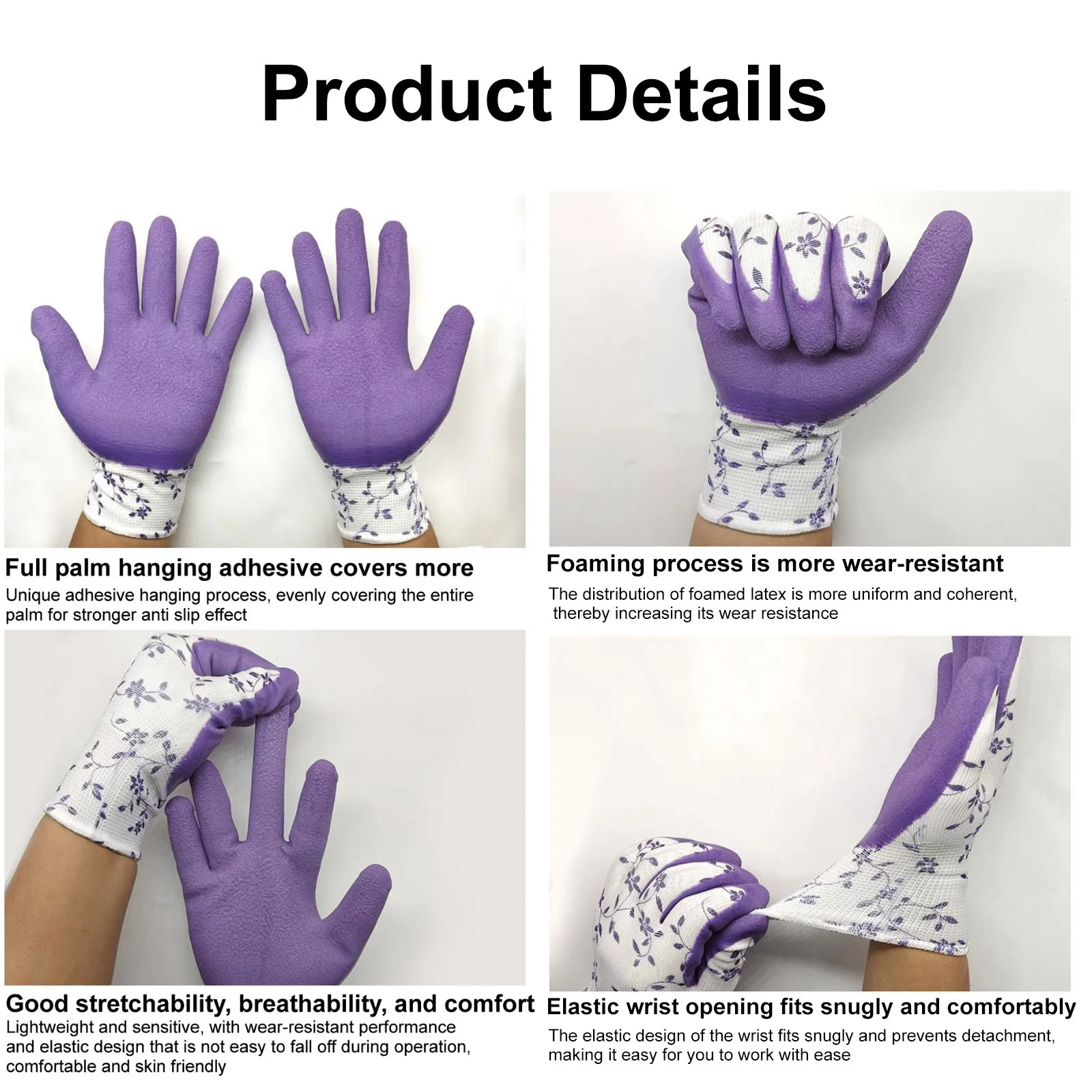 قفازات الحديقة مقاس واحد للنساء، قفازات عمل من اللاتكس الرغوي قابلة للتنفس، لقفازات مطاطية ذاتية الصنع للمناظر الطبيعية والبستنة #6