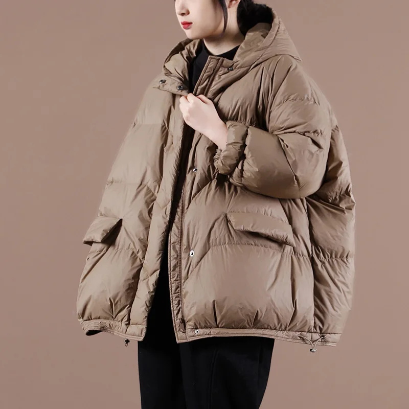 Ultralight White Duck Down Jacket for Women, Casual Hooded Jacket, Short Loose Outerwear, Warm Fashion