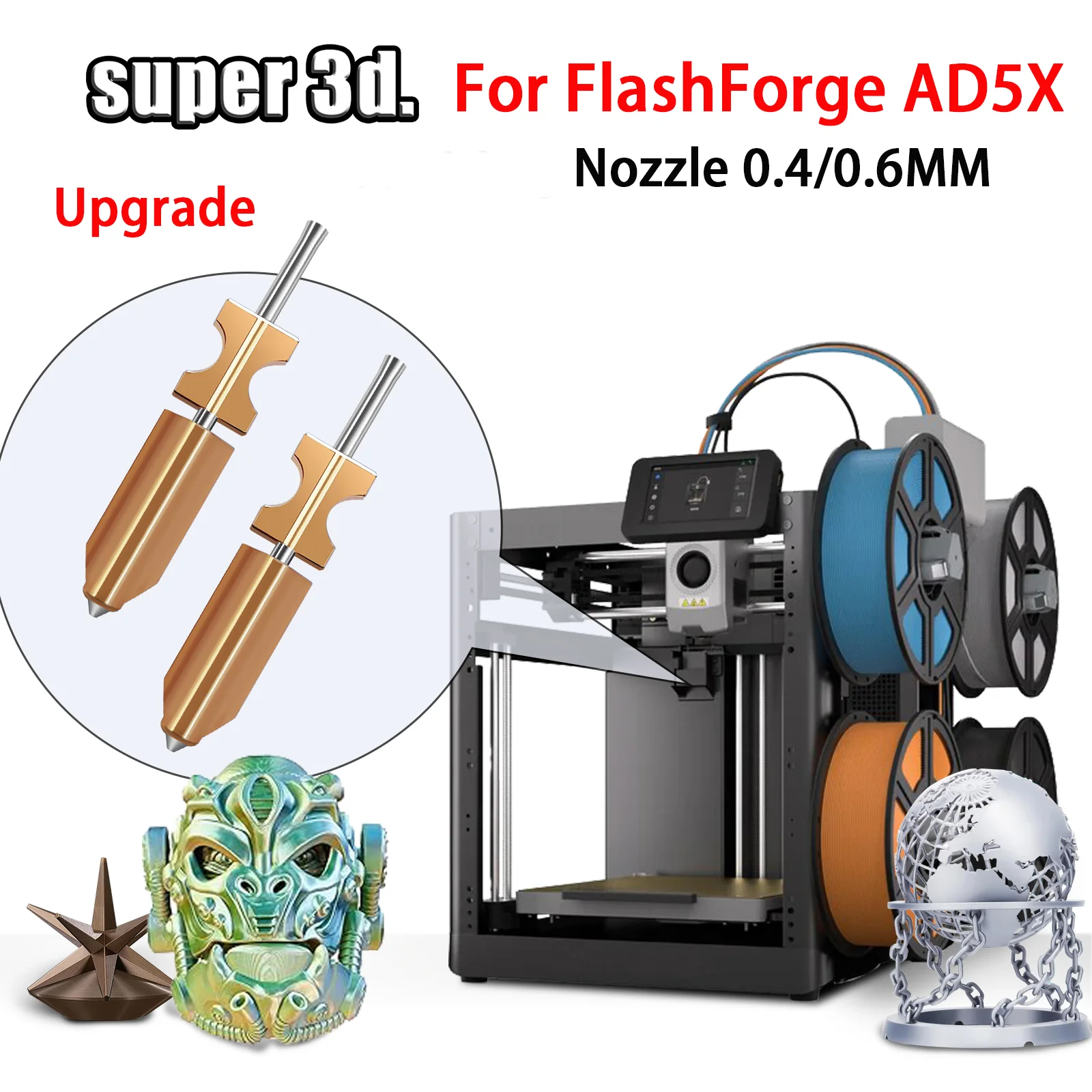 

New For FlashForge Ad5x Nozzle Hardened 0.4 0.6mm Adverturer Ad5x Flashforge Extruder Ad5x Hotend 3d Printer Accessories Parts