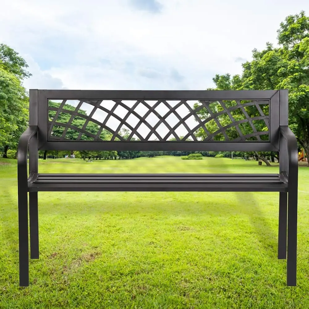 

Garden Bench Outdoor Bench With Plastic Backrest For Patio Metal Bench Park Bench Or Yard Porch Work Entryway