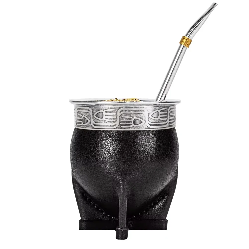 

Classic significant other gourd fish totem style embossed zinc alloy handmade leather significant other cup