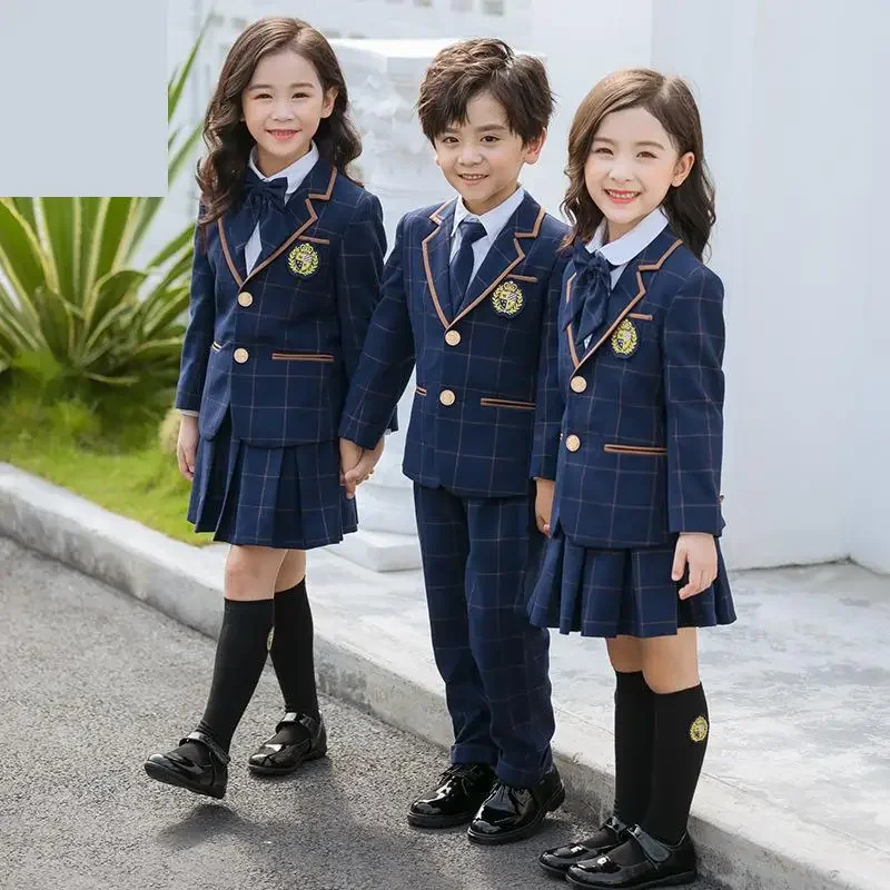 British School Uniform Kindergarten Uniform Wear Kids Primary School Wear Students Children Chorus Costume 4pcs Set Customes
